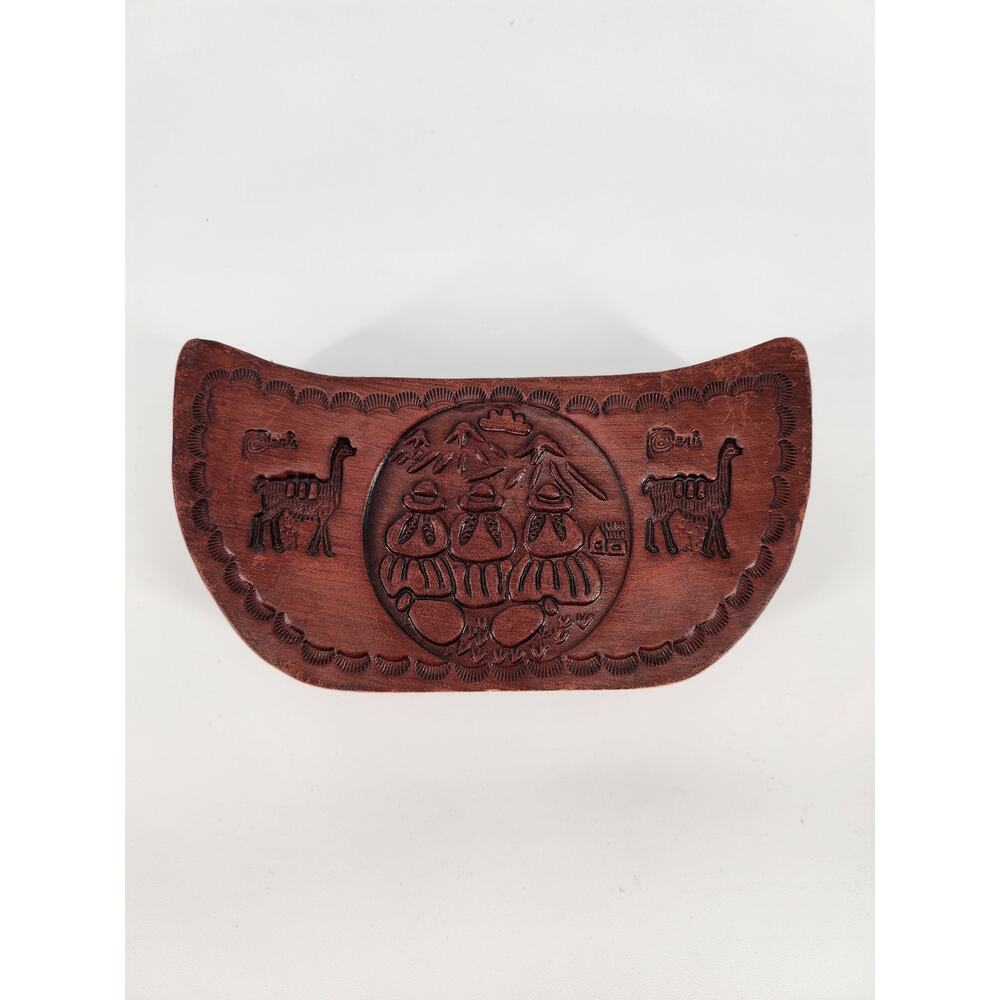 Genuine Peruvian Tooled Leather Coaster Set with Holder - Picture 9 of 12